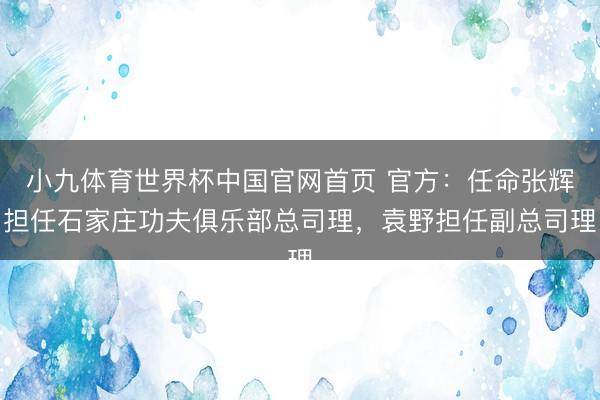 小九体育世界杯中国官网首页 官方:任命张辉担任石家庄功夫俱乐部总司理,袁野担任副总司理